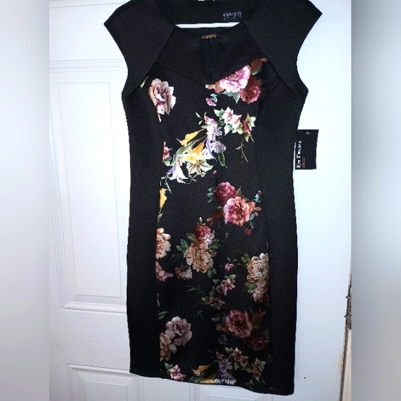 En Focus Women's Floral Black Dress. 95% Polyester 5% Spandex Lining 100% Poly. - Picture 1 of 7